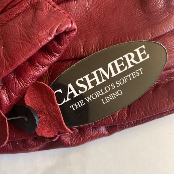 New Large Red Burgundy Leather and Cashmere Women's Gloves Excelled Winter Fall - Picture 4 of 7
